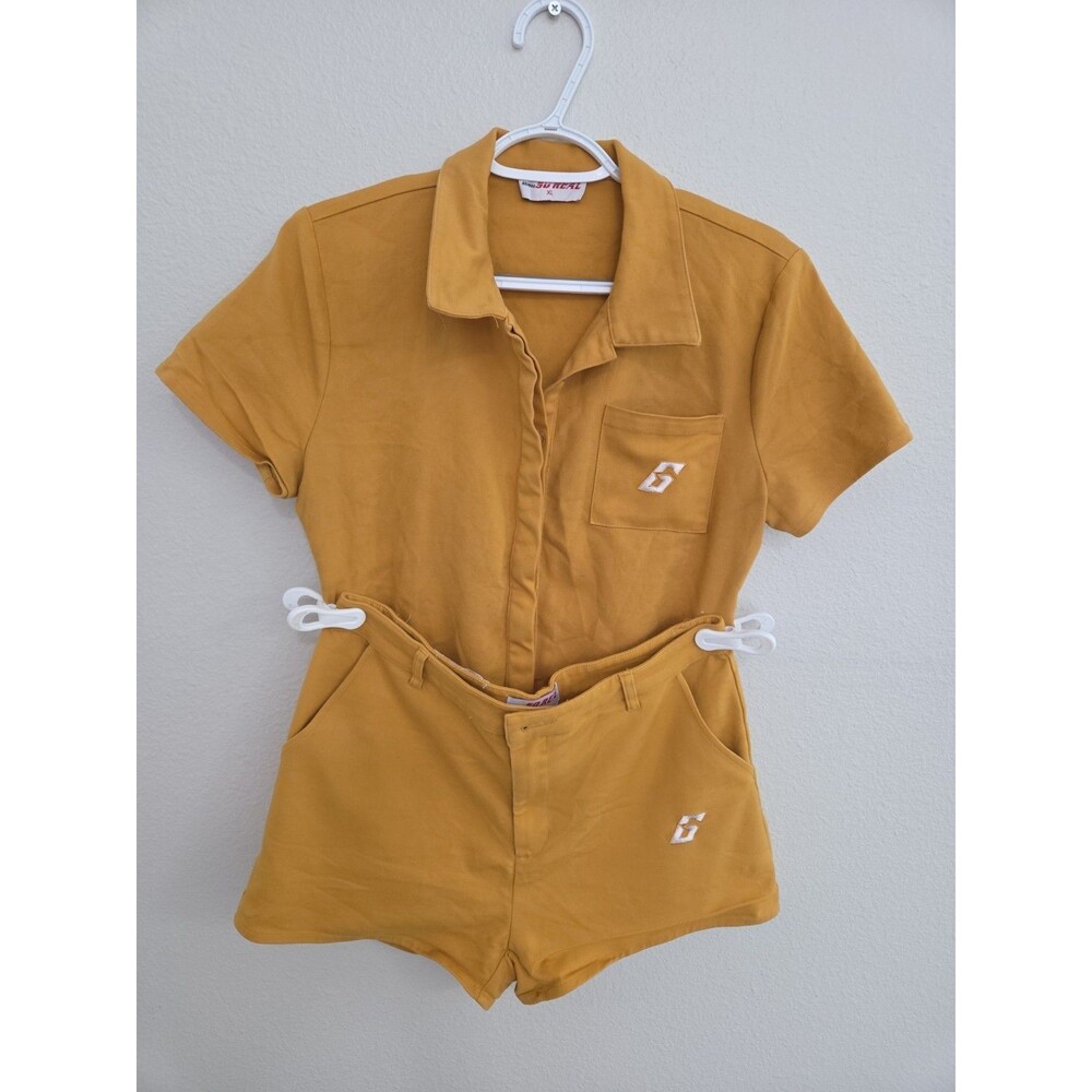 GSUWOO So Real Explicit Short Shirt Set Yellow Size XL